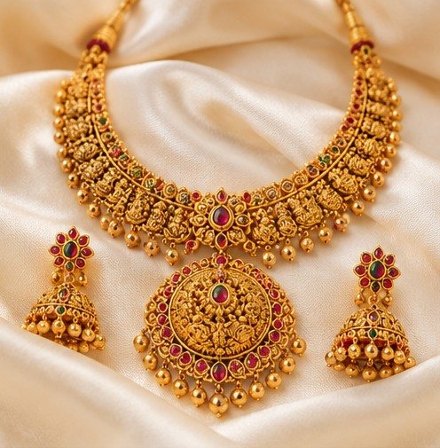 Bridal jewellery set on silk