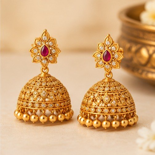Gold jhumka earrings